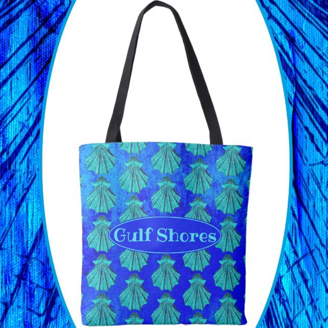 Bolsa Tote Golfo Shores Alabama Bonito Blue Scallop Shell (Criador carregado)