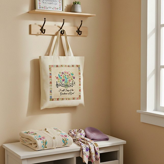 Bolsa Tote Goodness of God quilted look floral music (Criador carregado)