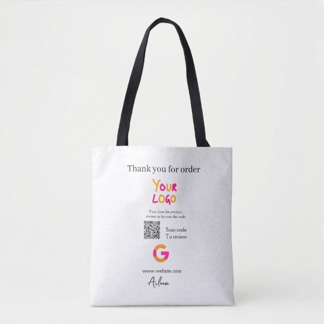 Bolsa Tote Google review business logo website scan QR code (Frente)