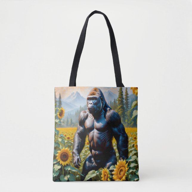 Bolsa Tote Gorilla Ape Em Um Campo De Girassol (Frente)