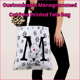 Bolsa Tote Gota de Gato Monograma Personalizável Impressa com