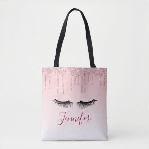 Bolsa Tote Gotas de Brilho Rosa Moderno e Olhos Pretos