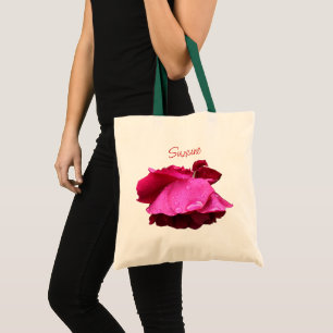 Bolsa Tote Gotas de Chuva de Rosa Vermelha Floral Personaliza