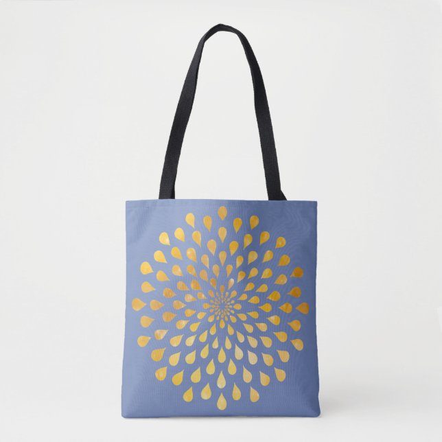 Bolsa Tote Gotas de Mandala Dourado por todo o Impressão (Frente)