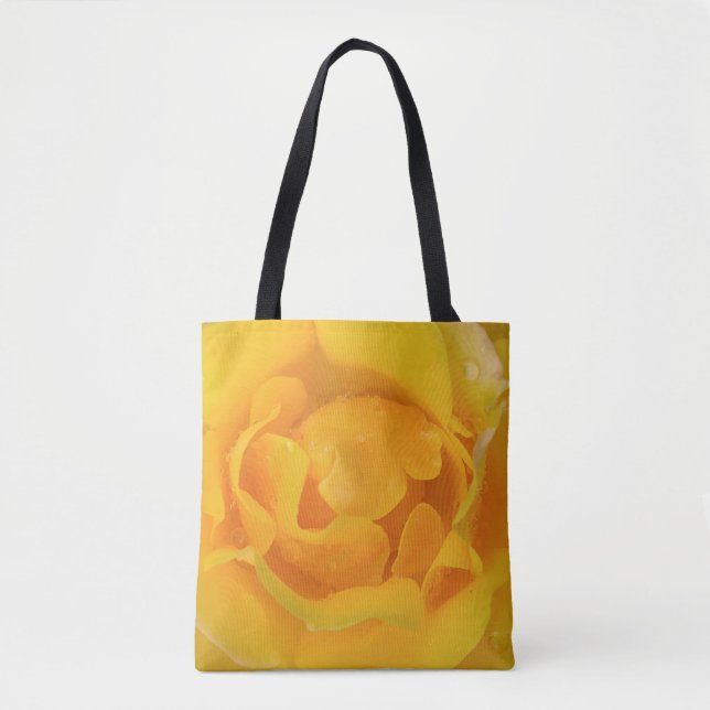 Bolsa Tote Gotas Românticas De Água De Rosa Amarelo (Frente)