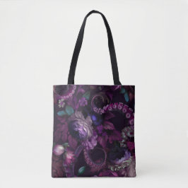 Bolsa Tote Gothic Dark Pink Tentacle With Flowers 