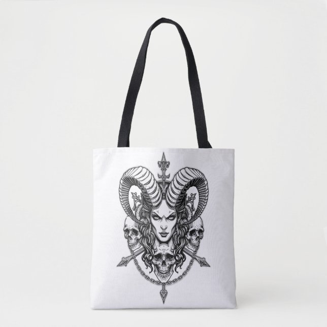 Bolsa Tote Gothic Demonic Queen Skull Art  (Frente)