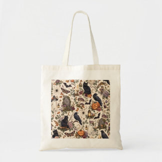 Bolsa Tote Gothic Halloween Ravens Cats Ghosts Floral Pattern