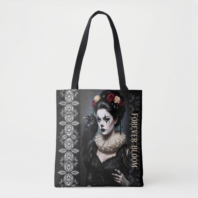 Bolsa Tote Gothic Rose Queen – Dark Romantic Art with Skeleto (Frente)