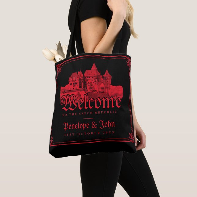 Bolsa Tote Gothic Vampire Castle Border Black Red Wedding  (Close Up)