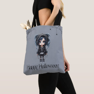 Bolsa Tote Gótica com teias de aranha e aranhas no Halloween