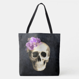 Bolsa Tote Gótica Glam Caveira Roxo Rosa Halloween
