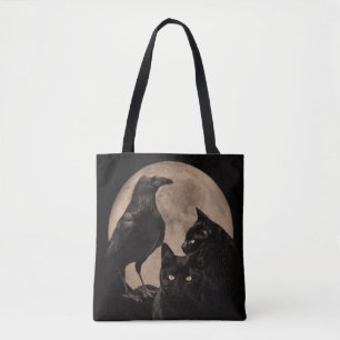 Bolsa Tote Gótica Raven, Gatos Pretos e Lua