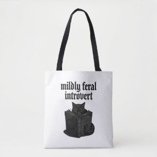 Bolsa Tote Gótico Gato Preto Introvertido Lendo Livro Estétic