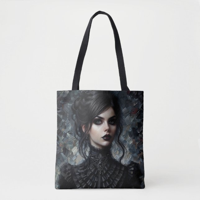 Bolsa Tote Gótico Vitoriana Em Retrato Preto (Frente)