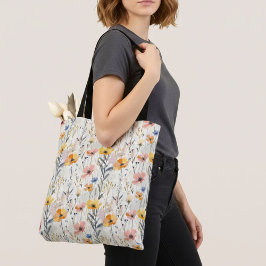 Bolsa Tote Gouache Meadow Flowers Padrão