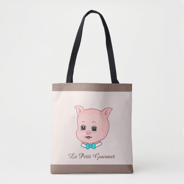 Bolsa Tote Gourmet Pequeno Porco em bege (Frente)