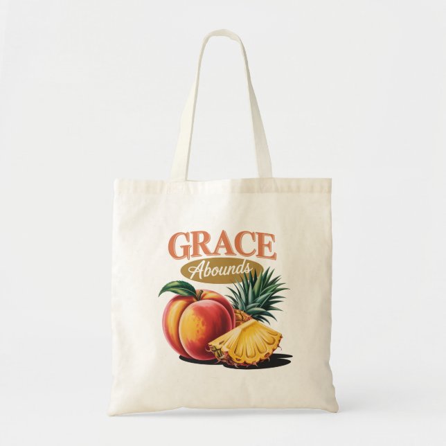 Bolsa Tote Grace Abounds Peach Pineapple Retro Faith Tee (Frente)