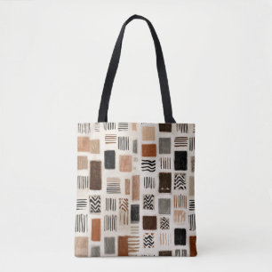 Bolsa Tote Grade Boho Abstrato em Grid - Textura Desenhada à