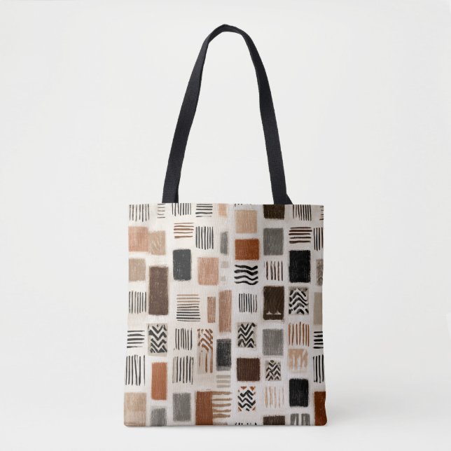Bolsa Tote Grade Boho Abstrato em Grid - Textura Desenhada à  (Frente)