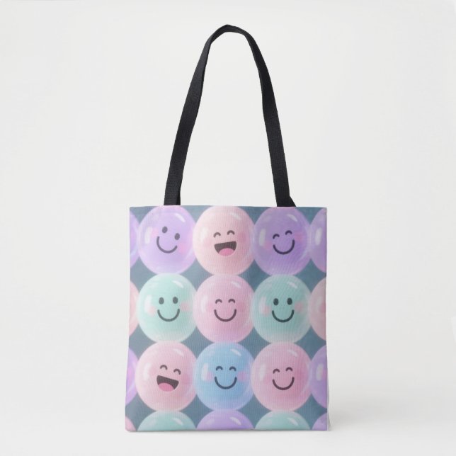 Bolsa Tote Grade de smileys face - Pastel Gen Z Vibes (Frente)