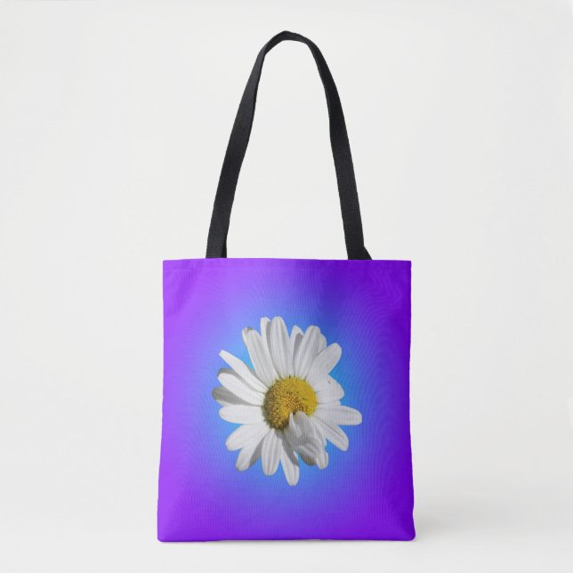 Bolsa Tote Gradiente Azul Roxo Púrpura da Flor Branca (Frente)