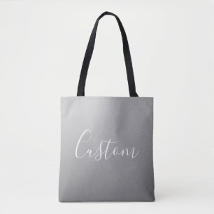 Bolsa Tote Gradiente de Cinza de Script Branco Moderno Elegan