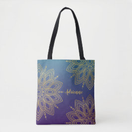 Bolsa Tote Gradiente de Teal Roxo Faux Dourada Mandala