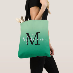 Bolsa Tote Gradiente de Verde Claro a Escuro com Monograma Mo