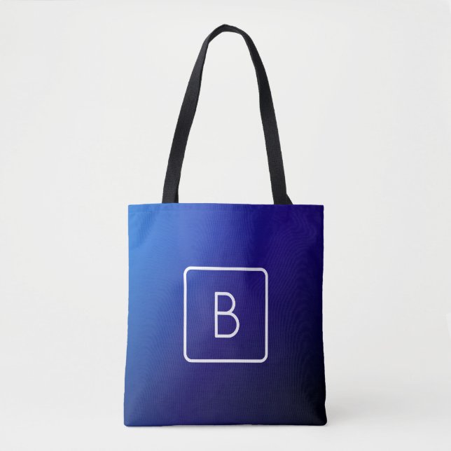 Bolsa Tote Gradiente e Monograma de Mão Azul Escuro Simples (Frente)