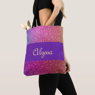Bolsa Tote Gradiente Hexagonal Glitter Arco-Íris