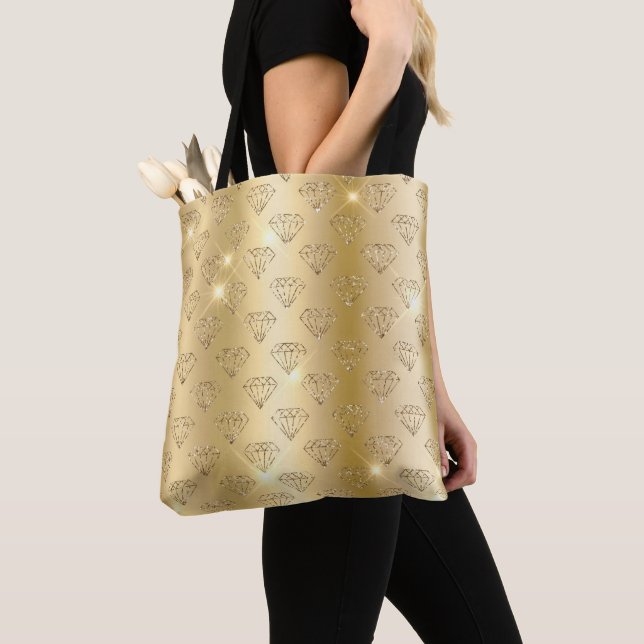 Bolsa Tote Gradiente Metálico Dourado e Diamantes Glam Glitte (Close Up)
