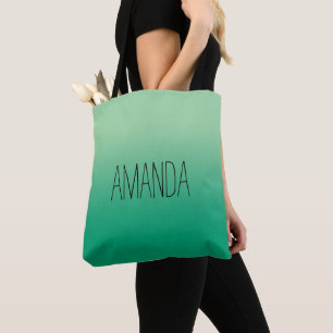 Bolsa Tote Gradiente Verde Escuro Claro Moderno Nome Manuscri