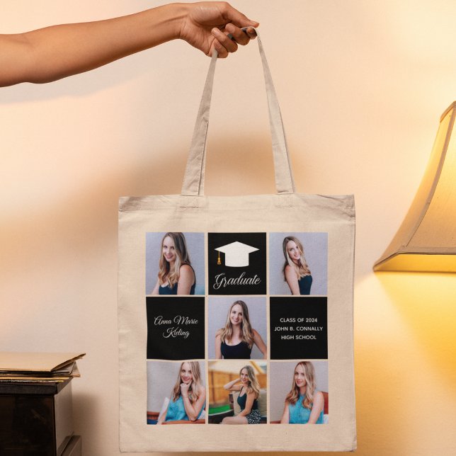 Bolsa Tote Graduação Chic 6 Colagem de Fotos Mantendo Present (Criador carregado)
