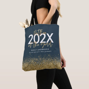 Bolsa Tote Graduação de brilho com guião azul e dourado moder