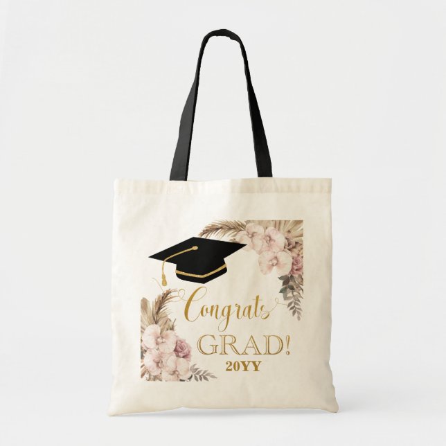 Bolsa Tote Graduação De Graus De Pampas Florais De Orquídea C (Frente)