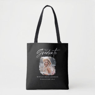 Bolsa Tote Graduação elegante de fotos com script branco pret