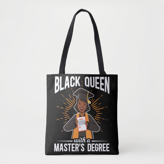 Bolsa Tote Graduação em mestrado em Rainha formando Negra (Frente)