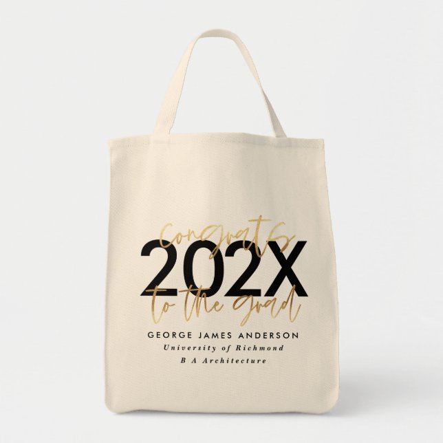 Bolsa Tote Graduação em na moda de script moderno preto e dou (Frente)