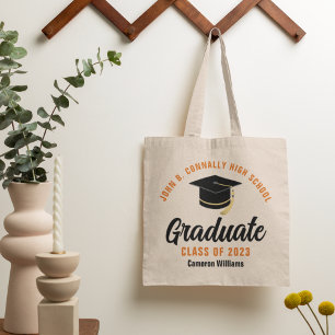 Bolsa Tote Graduação Personalizada do Formando Negro Laranja