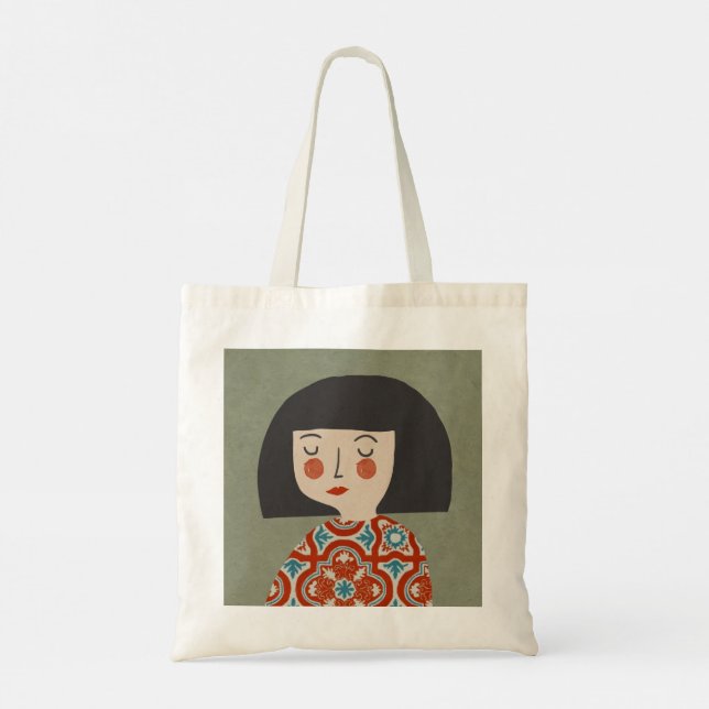 Bolsa Tote Gráfico bonitinho de ilustração de menina (Verso)