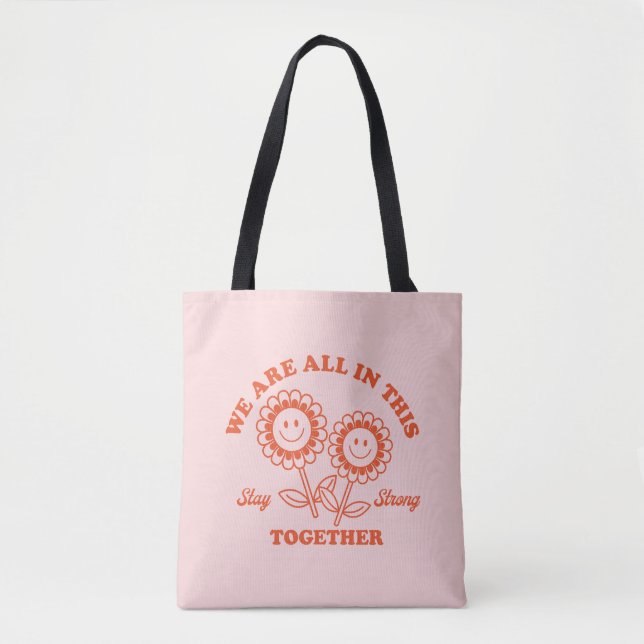 Bolsa Tote Gráfico da Flor Retro Feliz (Frente)