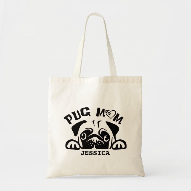 Bolsa Tote Gráfico da Mãe de Pug Personalizada (Frente)