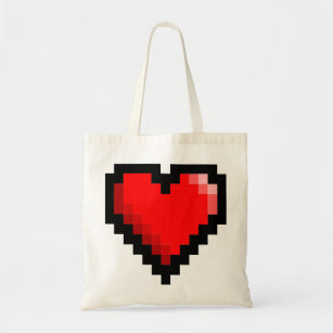 Bolsa Tote Gráfico de 8 bits do Coração Vermelho Pixel Art