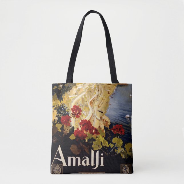 Bolsa Tote Gráfico de Arte do Poster de viagens Amalfi Itália (Frente)
