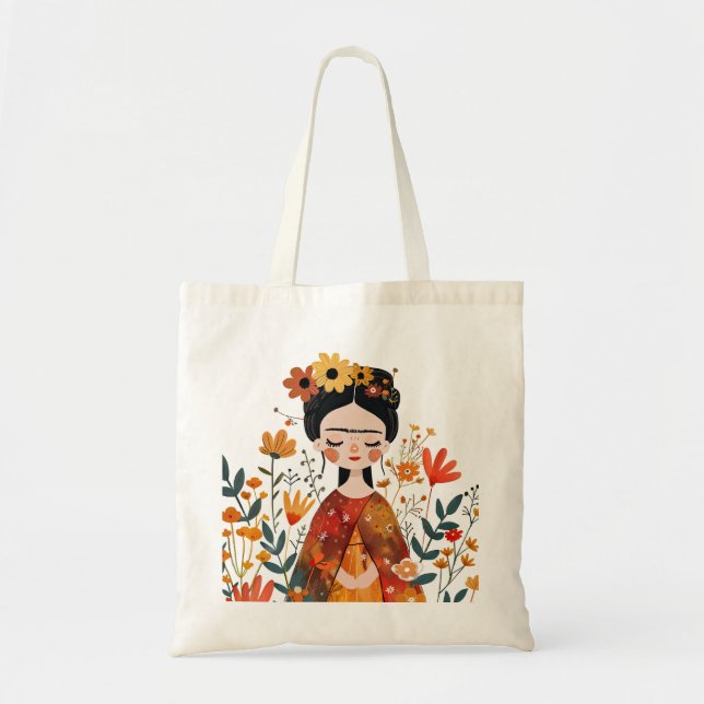 Bolsa Tote Gráfico de Cachorros Quimétricos Frida Kahlo (Frente)
