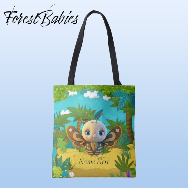 Bolsa Tote Gráfico de Cartoons Crianças Insetos de Borboleta  (Butterfly, Customizable ForestBabies Tote Bag - Front)
