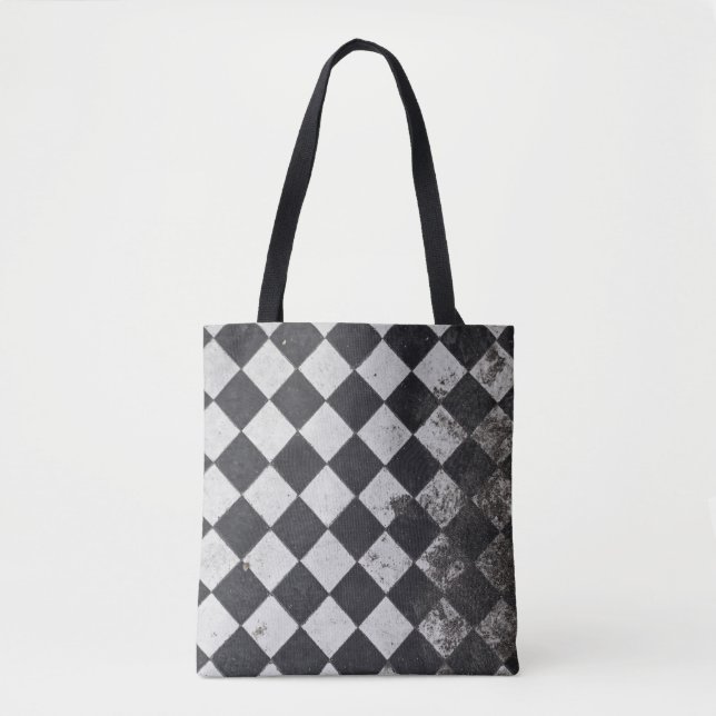 Bolsa Tote Gráfico de harlequim preto e branco (Frente)