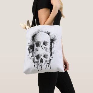 Bolsa Tote Gráfico de respingo de tinta preta Skull Drip