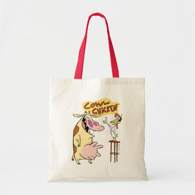 Bolsa Tote Gráfico de Sorriso de Vaca e Galinha (Frente)